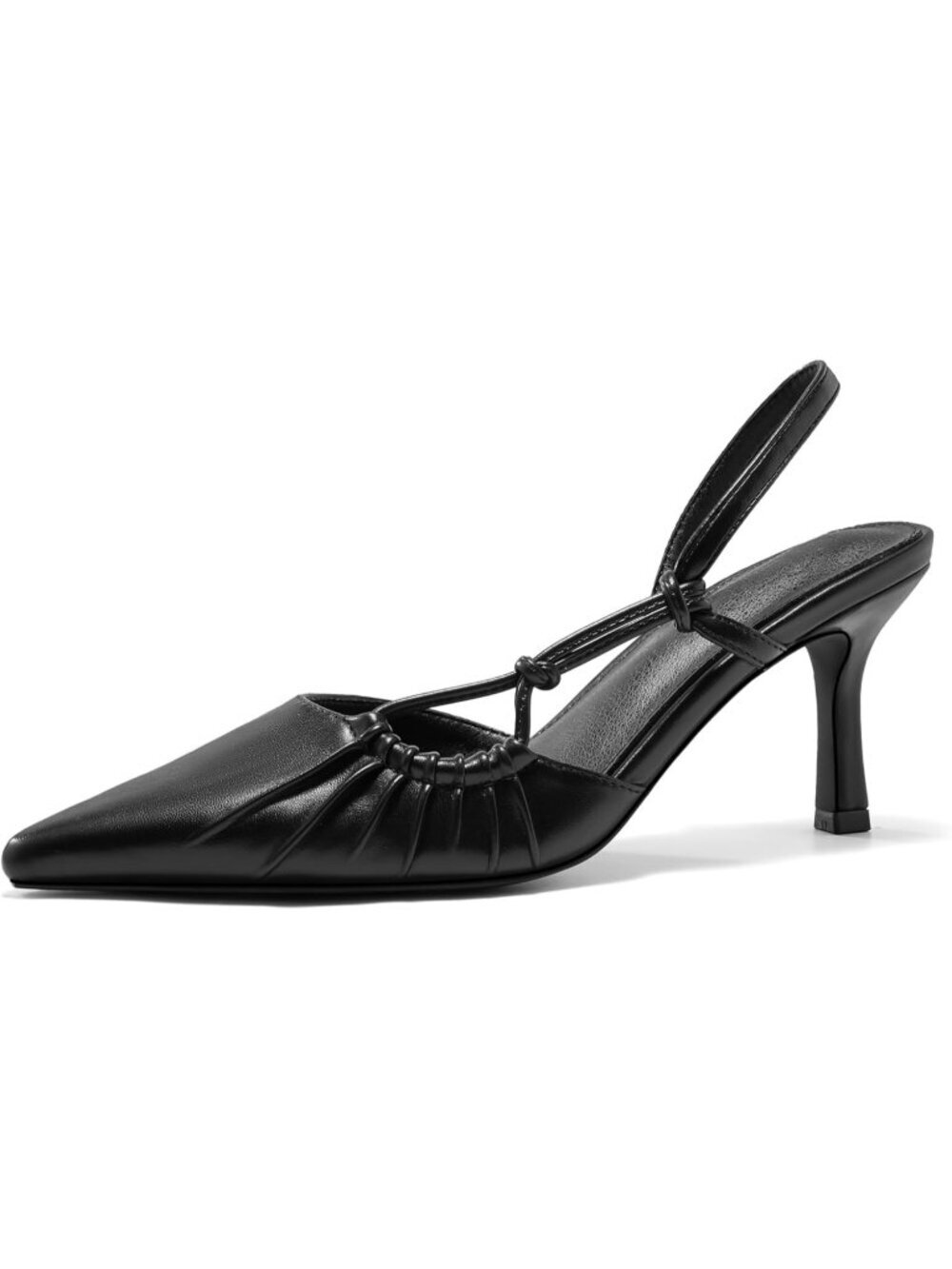 Women's Black Slingback Closed Pointed Toe Backless Kitten Pumps Wedding Heels